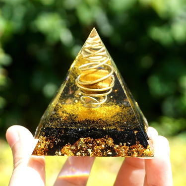 #217 - Handmade Tiger Eye & Black Tourmaline 'RELIEVE ANGER' ORGONITE Pyramid